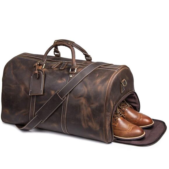 Other - NEW LEATHFOCUS CHOCOLATE BROWN LEATHER TRAVEL DUFFLE BAG CARRY ON LUGGAGE-24inch
